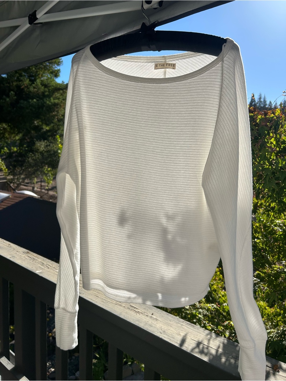 Free People White Lightweight Scoop Neck Waffle Knit Sweater